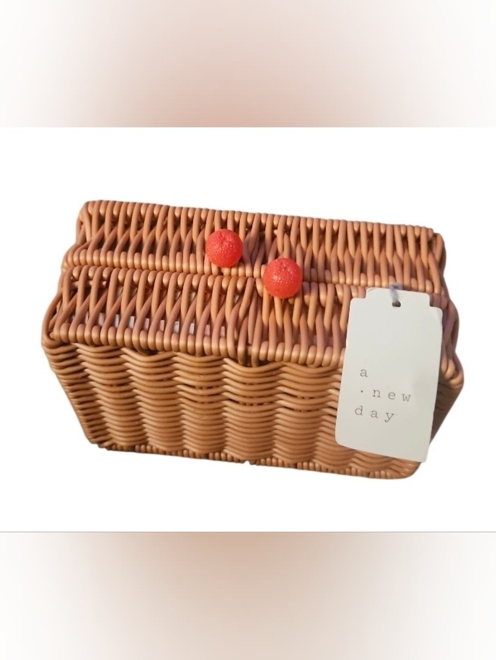 A New Day Picnic Style Faux Wicker Travel Jewelry Organzier Storage NWT